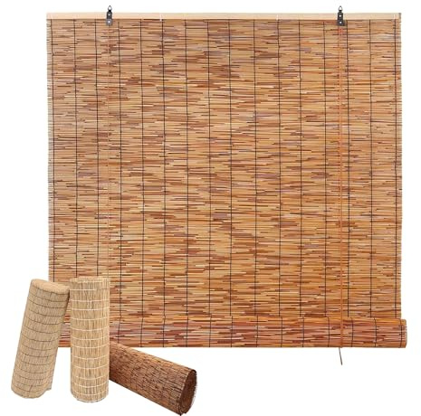 Voxirum Bamboo Blinds Reed Curtain Roller Blind Natural Reed Curtains Sunshade Roll Up Bamboo Shades 90 100 120 145 165cm Wide Curtain With Lifter Blackout Roller Blinds Outdoor Indoor for Windows