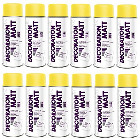Deco Color 12er Sparpack DC Lackspray matt 400ml nach RAL freie Farbauswahl (12 Dosen in gelb MATT RAL 1023)