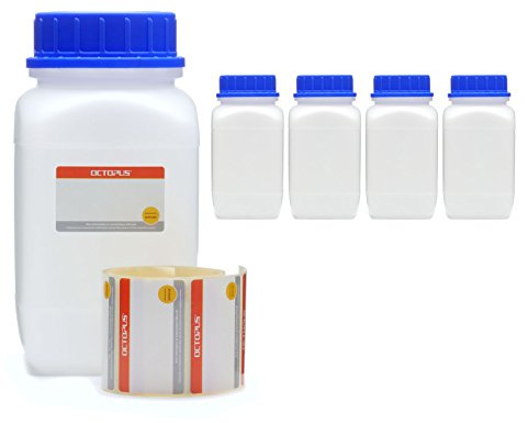 Octopus 5 Weithalsflaschen 1500 ml aus HDPE, UN-zugelassen | Große Öffnung für einfaches Befüllen und Entnehmen, geeignet für Chemikalien, Pulver und technische Flüssigkeiten