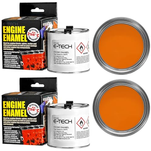 2 x E-TECH - ORANGE Heat Resistant Engine Enamel Paint 250ml Brush On High Temp