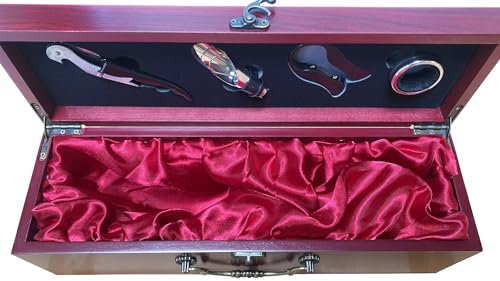 ASC Wine Presentation Box, Detailed Ornate Metal Handle and Clasp, Case with Accessories, Velvet Lined, Wine Gift Box