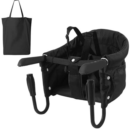 Surplex Trona Portátil Bebé, Sillita Ajustable A La Mesa Mesa Asiento de mesa para bebé, Fast - Trona con Cinturón de Seguridad, plegable Trona de Viaje Arnés de 7 puntos(6-36 meses), Negro