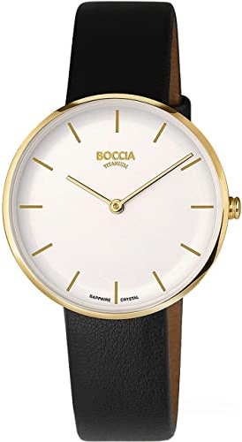 Boccia Damen Armbanduhr Leder Schwarz 35mm