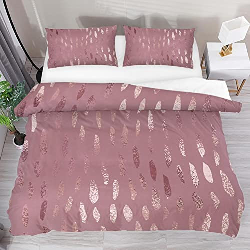 3Pcs Kids Duvet Cover Sets, Rose Gold Dots Soft Quilt Bedding Set For Teens Women Mens, Lightweight Comforter Cover With 2 Pillowcase, Zipper Closure