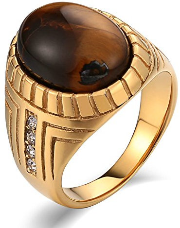 KnSam Herren Ring, Herren Ring Vintage Oval Aus Edelstahl Siegelring Für Herren Männer Mit Opal Gold Ring Mit Kostenlos Gravur