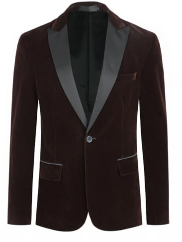 Allthemen Giacca da Uomo Giacca da Smoking in Velluto Attillato Slim Fit con Un Bottone Marrone L