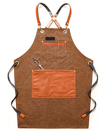 fayengan Arbeitsschürze Herren,Robuste Werkzeugschürze Für Männer, Schweißerschürze Mit Kreuz-Rückengurten, Arbeitsschürze Für Garten, Keramik, Werkstatt, Garage (Color : Brown, Size : XL)