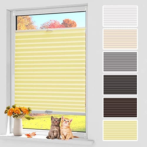 Dream-seeker Plissee Klemmfix Plisseerollo ohne Bohren 80x100 cm (BxH) Gelb Pliseehalter Verdunkelung Jalousie Blickdicht Sonnenschutz Faltrollo Lichtdurchlässig Rollo für Fenster & Tür