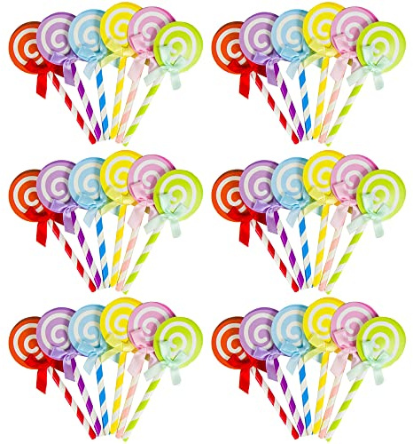 HAOBIN Lollipop Kuchen Topper Tortendeko 60 StüCk Cupcake Toppers Dekoration Tortendeko Geburtstag Cake Topper Tortendekoration Diy-Kuchendekoration,Hochzeit,Geburtstag, Dekoration, 6 Farben