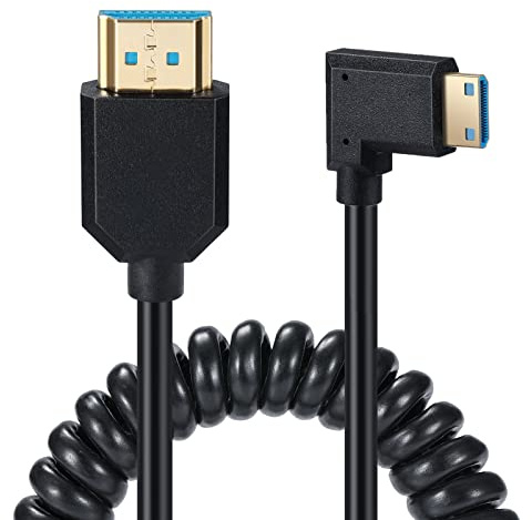 HUHANGGod 8K Mini HDMI auf HDMI 2.1 Spiralkabel, Federgold, HDMI auf Mini HDMI-Kabel, 8K @ 60Hz 48Gbps, unterstützt dynamische HDR für Kameras, Camcorder Raspberry Pi (gerade) (Right)