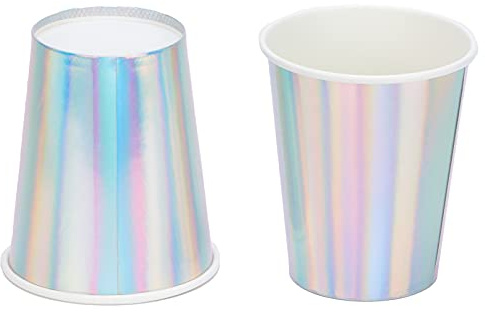 Sorandy Gobelets en Papier Brillant, Gobelets de Fête en Argent Arc-en-Ciel, Tasse à café Chaude en Papier Jetable, Tasses à Boissons Froides pour Fête, Pique-Nique, Anniversaire (Argent)
