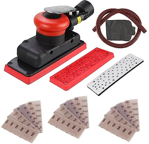 2-3/4 x 8 Dust-Free Air Orbital Sander, 70 mm x 198 mm 1/8 in Orbit, 10,000 Max OPM Dust Bag Style with Extra Hook-Loop Pad and 15pcs (80/120/180/320/400) mesh sandpapers