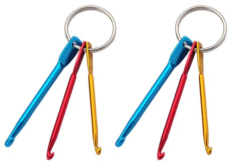 HugeDE 4 Sets Mini Crochet Hooks Keychain Knitting Needles Yarn Hooks Key Chains Hook Needles Yarn Hook Keyrings for DIY Crafts