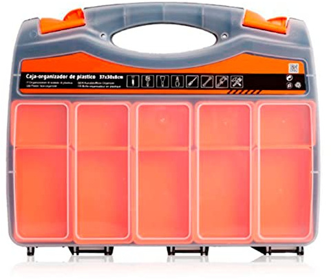 AC - Caja para organizar de plástico de 37 x 30 x 8 cm con 2 Compartimentos y asa. Organizador de Herramientas para hogar o Trabajo. Maletín para almacenar y Transportar Herramientas