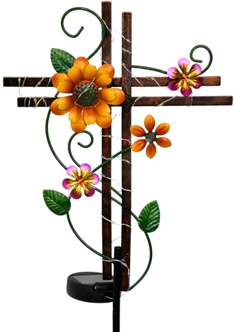 Putuo Decor Cross Outdoor Solar Garden Lights Decorative Metal Cross Garden Stake Light with LED Lights Waterproof for Yard Garden Pathway Remembrance Gifts, L087SN-0004383