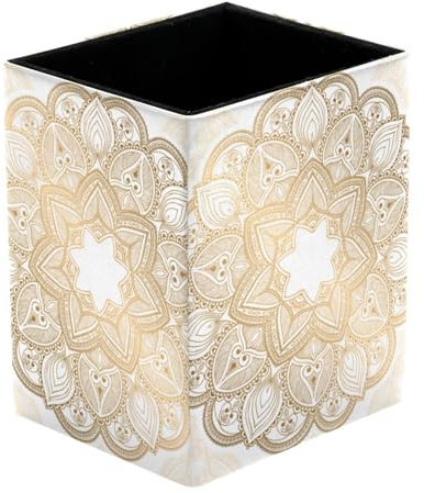 Eslifey Stifthalter, quadratischer Stifthalter für den Schreibtisch, goldenes Mandala auf weißem Stiftebehälter, Stiftebecher, Make-up-Pinselhalter, Ständer, Display, Schreibtisch, Schreibwaren,