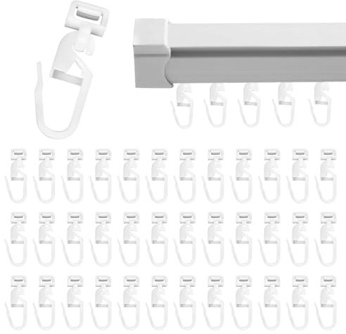 POHOVE 100 Stück Click-Gleiter Laufkanal 5,8-6,2mm Gardinengleiter Gardinengleiter, Faltengleiter Faltenlegehaken für Faltenband Kräuselband passend für Gardinenschienen Vorhangschienen
