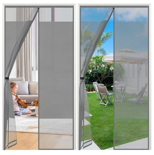 Sekey Fliegengitter Balkontür Magnet | Insektenschutz & Zentraler Privatschutzbereich | Mit Klettverschluss-Montage | Ohne Bohren | Passend für Holz/Eisen/Aluminium-Türen | 110x220 cm Grau