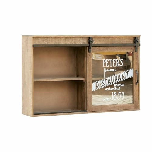 Loberon Hängeschrank Peter's, Sägeraue Oberfläche, Schiebetür mit Glasfront, Industrial Style, Rustikales Design, Küchenmöbel, Küchenschrank, Mangoholz, Eisen, braun/schwarz