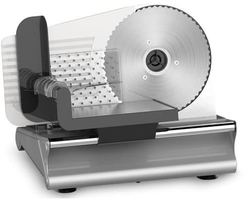 Electric Meat Slicer, 200W Electric Deli Food Slicer Machine for Home with Removable Stainless Steel Blades, 0-15mm Adjustable Thickness, for Mutton Roll Ham Cheese Bread