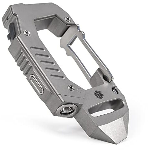 KeyUnity 6-in-1 Titanium Multitool Carabiner Clip | EDC Keychain with Flashlight, Bottle Opener, Slotted Screwdriver, Pry Bar, Box Opener for Camping, Hiking & Outdoor Activities
