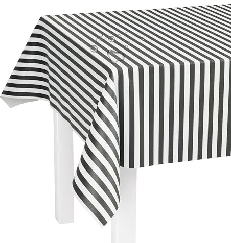 LILENO HOME Tischdecke abwaschbar als Meterware 180x140cm (Schnittkante) in Blockstreifen Grau Motiv - Wachstuchtischdecke wasserabweisend ideal als Tischtuch o. Tischläufer für Bierzeltgarnitur