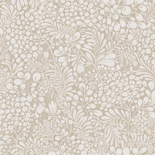 Heroad Peel and Stick Wallpaper Boho Beige Contact Paper 17.3''x196'' Floral Wall Paper Removable Self Adhesive Wallpaper for Cabinet Bedroom Living Room Entryway Walls Bathroom Waterproof Vinyl Roll