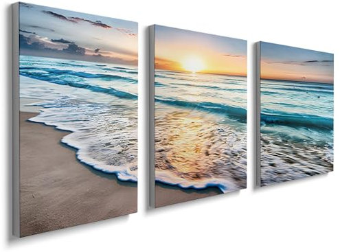 Sunset Beach Canvas Wall Art for Living Room Modern Artwork Nature Blue Sea Landscape Bathroom Pictures Bedroom Wall D茅cor Family Prints Paintings Wall Decorations Hallway Kitchen Office, YH1306