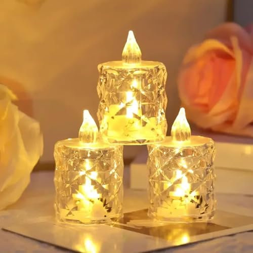Lot de 4 bougies chauffe-plat LED réalistes et lumineuses à piles sans flamme en cristal pour mariage, décoration de fête de Noël (M)