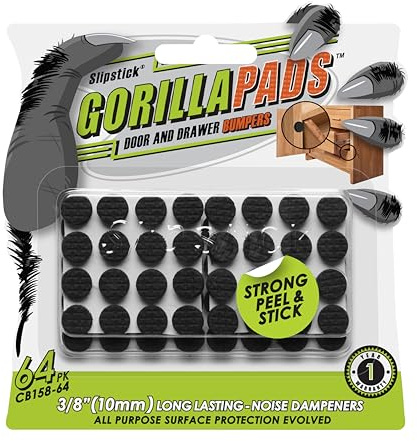 Slipstick GorillaPads Premium Cabinet Door Bumpers 10mm Round Adhesive Rubber Bumpers, Cabinet Stoppers, Bumpers for Drawers, Cupboards, Cutting Boards, Glass Tops, Picture Frames, 64 Dampers