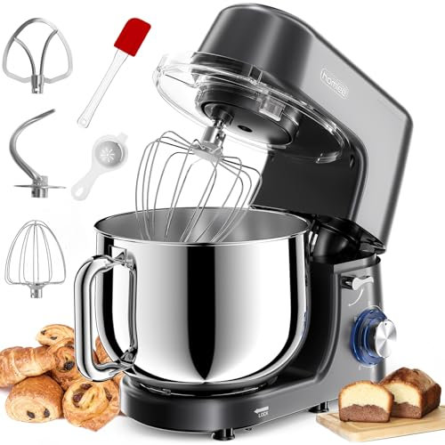 Robot Patissier Homlee 2000W 7,2L Professionnel Robot Pâtissier Petrin ​Multifonctions Robot Cuisine Faible Bruit Batteur sur Socle avec Bol en Acier Inoxydable,Fouet,Batteur,Crochet,6 Vitesses