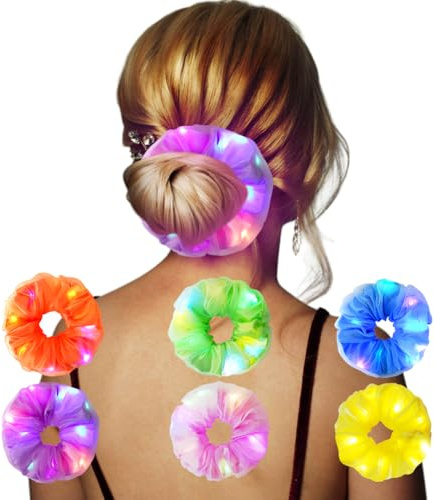 URAQT Leuchtende Haargummis, 6PCS Mallorca Party Accessoires, Leuchtende Haarbänder Neon Haargummi, Haargummis Damen Mädchen Haarschmuck Festival Accessoires für Weihnachten, Geburtstag, Neujahr