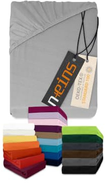 npluseins Lenzuolo con angoli classico in jersey - tanti colori e misure - 100% cotone 159.192, 140 x 190-200 cm, argento