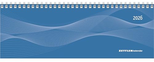 Zettler Tisch-Querkalender Profi blau 2026 – Wochenkalender 30 × 11 cm, 1 Woche/2 Seiten, mit Notizblatt & Jahresübersicht, Zeiteinteilung 8–21 Uhr, Monatsregister, Ringbindung, FSC-zertifiziert