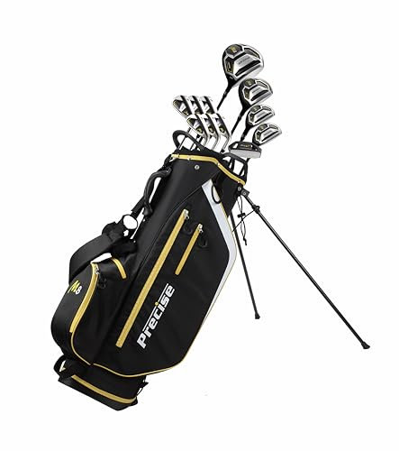 Precise M8 Men's 17-Piece Golf Set – Kevlar Graphite Shafts | Driver, Woods, Hybrids, Irons (6-SW), Putter, Stand Bag, 4 Headcovers & Rainhood – Right Hand – Regular Size