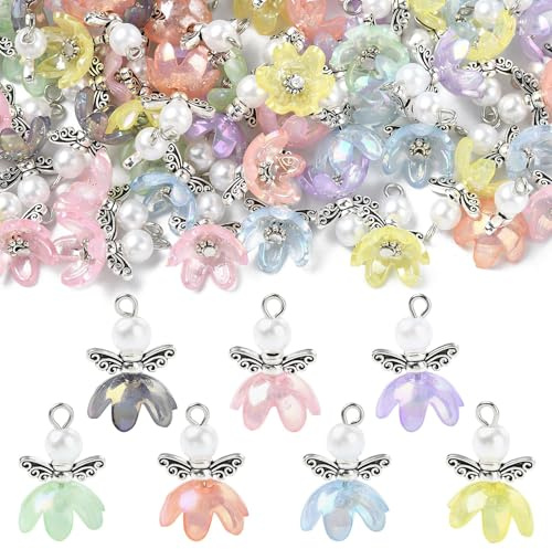 KitBeads änglavingar berlocker fe dinglande berlocker för smyckestillverkning gör-det-själv halsband armband örhänge hantverk, Akryl, Ingen ädelsten