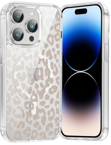 Saqmkil Handyhülle Magnetische für iPhone 13 Pro 6,1 Hülle,Kompatibel mit MagSafe, Durchsichtig Aesthetic Muster Leopard Mädchen Case, Transparent Weich Silikon Bumper Stoßfeste Schutzhülle Cover, 02