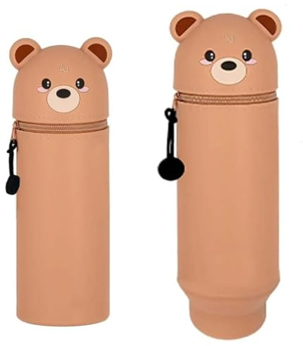 Jiahuade Kawaii Federmäppchen,Mäppchen,mäppchen Bär,Stand up Federmäppchen,2-in-1 Weiche Silikontasche,Reißverschluss und Ausdehnbar,Stifte Mäppchen,Cartoon federmäppchen,Large Capacity Pencil Case