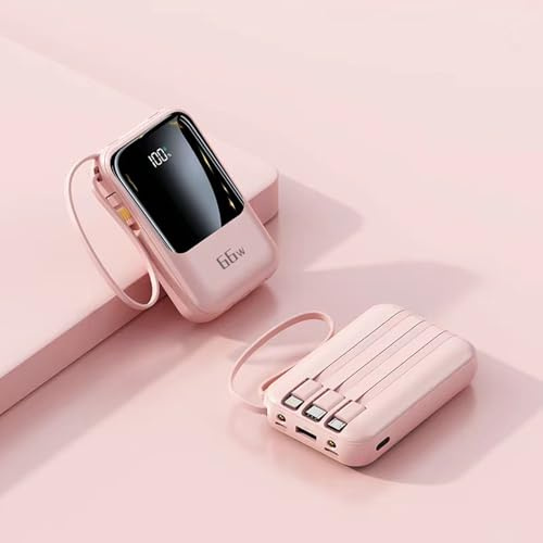 Caricabatterie Portatile 20000mah Display Power Bank Fast Mobile Phone Charging Power Bank Cavi Di Alimentazione Mobile (Rosa)