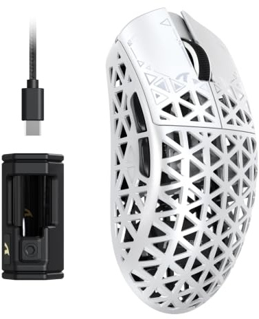 ATTACK SHARK R5 Ultra Carbonfaser HyperSpeed Kabellose Gaming-Maus, 39g ultraleichte Maus, 2,4G/BT/USB-C Kabelgebunden, PAW3950MAX Sensor, 8000Hz Kabellose Abtastrate, 42000DPI,Win/Mac–Weiß