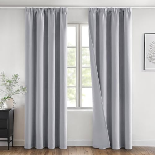 MIULEE Verdunklungsvorhang Blickdicht 2er Set B140 H245 Hellgrau | blickdichter Verdunklungsvorhang mit Kräuselband, modernes Design, kälteabweisend, dekorativ für Wohnzimmer und Schlafzimmer