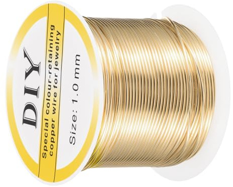 QUARKZMAN 1mm/18 Gauge Kupferdraht für Schmuckherstellung, 1 Rolle Craft Anlaufbeständiger Perlen Draht für Schmuckherstellung DIY (Hellgold)-15m
