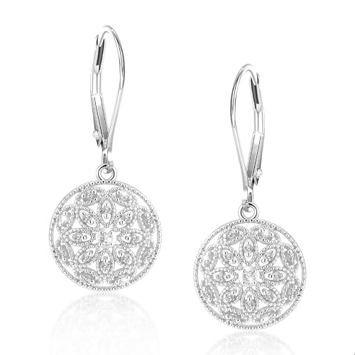 ALEXCRAFT Pendientes Mujer Plata Largos 925 Post Pendientes Bohemios Mujer Etnicos Plata Pendientes Colgantes de Acero con Circonitas Leverback Strass Monedas