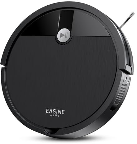EASINE Robot Aspirapolvere, Aspirazione Potente, Design Senza Spazzole, Ricarica Auto, Telecomando, Sottile, Silenzioso, Per Peli Animali & Pavimenti Duri, E3
