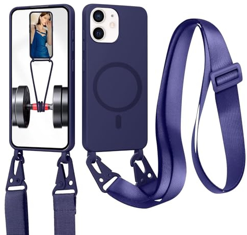 xinyunew Cordon de Coque Compatible avec iPhone 11(6.1) Compatible avec MagSafe Coque,Collier Étui Silicone Liquide avec Tour de Cou Lanière en Corde Souple TPU Antichoc Housse-Bleu