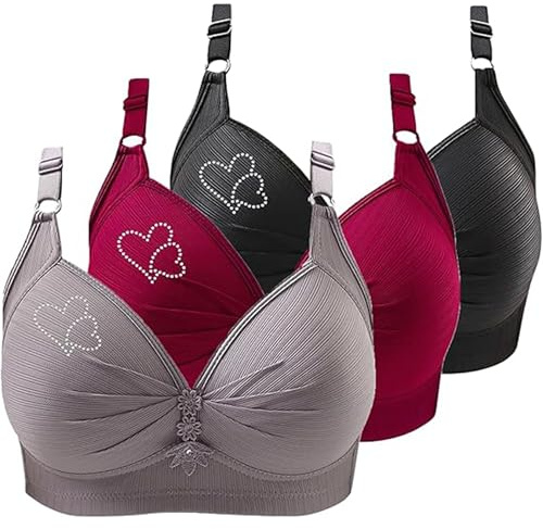 ZWDC 3er Pack BHS Damen Ohne Buegel Vollschalen Bequem Guter Halt Große Brüste Wirefree Super Push Up BH Gegen Hängebrust Brüste Klassische-BH Minimizer Bra