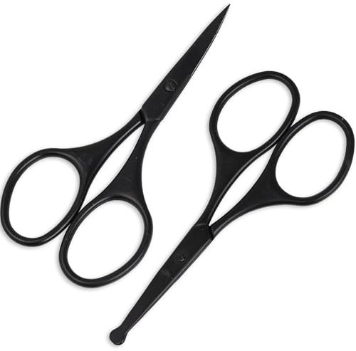 ESSBES Facial Hair Small Grooming Scissors Set for Men Women Eyebrow Nose Hair Mustache Beard Eyelashes Trimming Kit Curved and Rounded Safety Tip 2PCS
