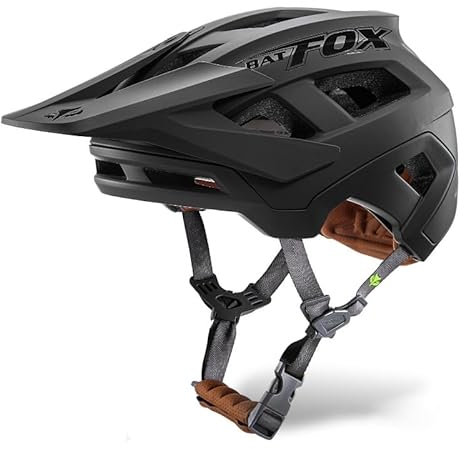 BATFOX Fahrradhelm Mountainbike Helm, Leichter Komfort Ebike MTB Helme Skateboard Helm mit Visier, Atmungsaktiv Helme für Herren Damen Erwachsene Jugend, Verstellbar in der Größe (Schwarz, M)
