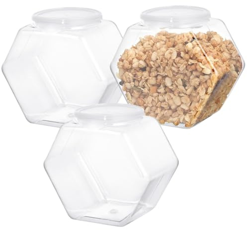 Eyccier 3PCS Sweet Jars for Candy Buffet, 2150ml Hexagon Candy Jars with Lids, Clear Plastic Sweet Dispenser for Snacks, Dry Food, Cookies, Candies..