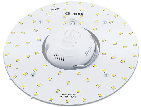 Voltix Modulo LED Circolare per Plafoniera, 220V, 22W 2200lm Ultra Slim con Calamita, Luce Bianca Calda, Ricambio Tubo Neon LED, Facile da Installare (Bianca calda/3000K, 22W)
